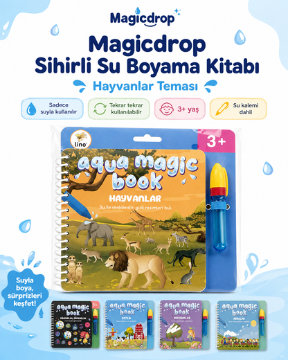 Magicdrop Sihirli Su Boyama Kitabı Seti – Su Kalemli, Tekrar Kullanılabilir, 2+ Yaş